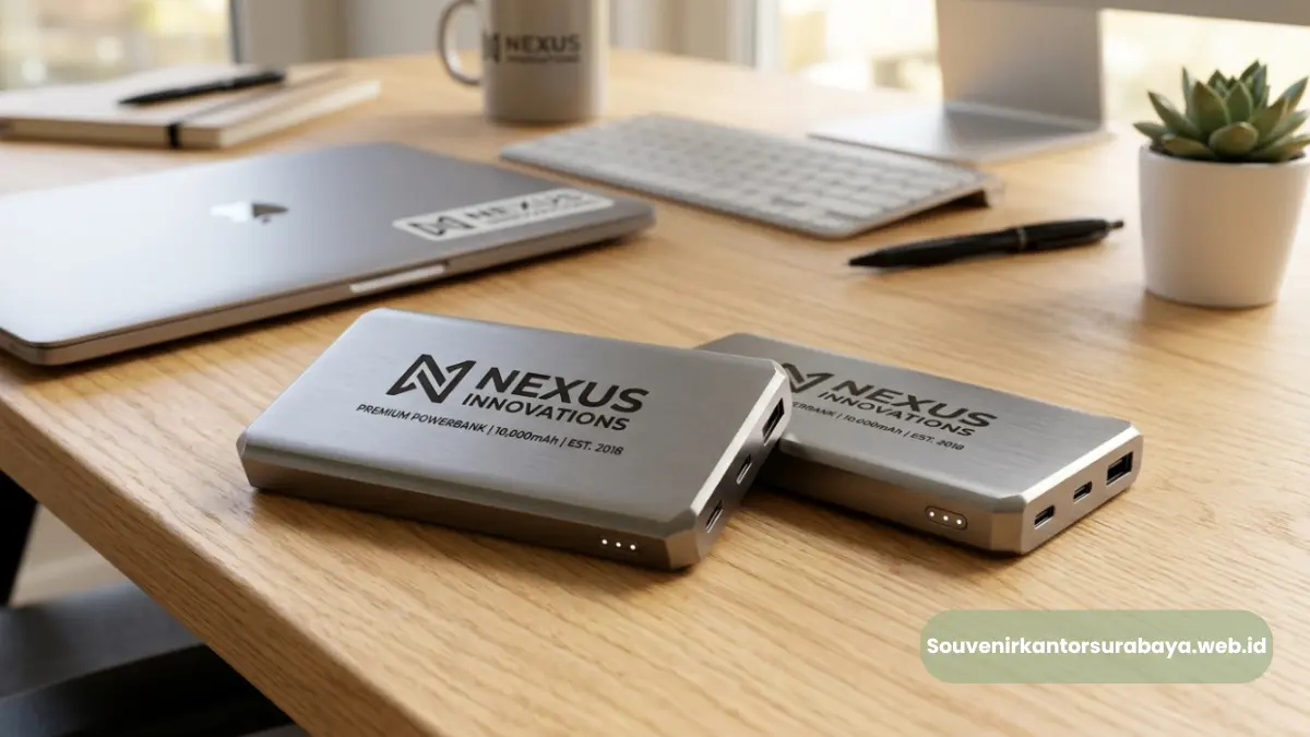 Powerbank laser engraving logo korporat Surabaya